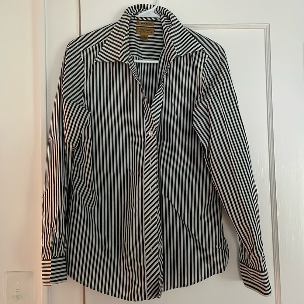 Vintage gray and white striped button down size L oversized on S